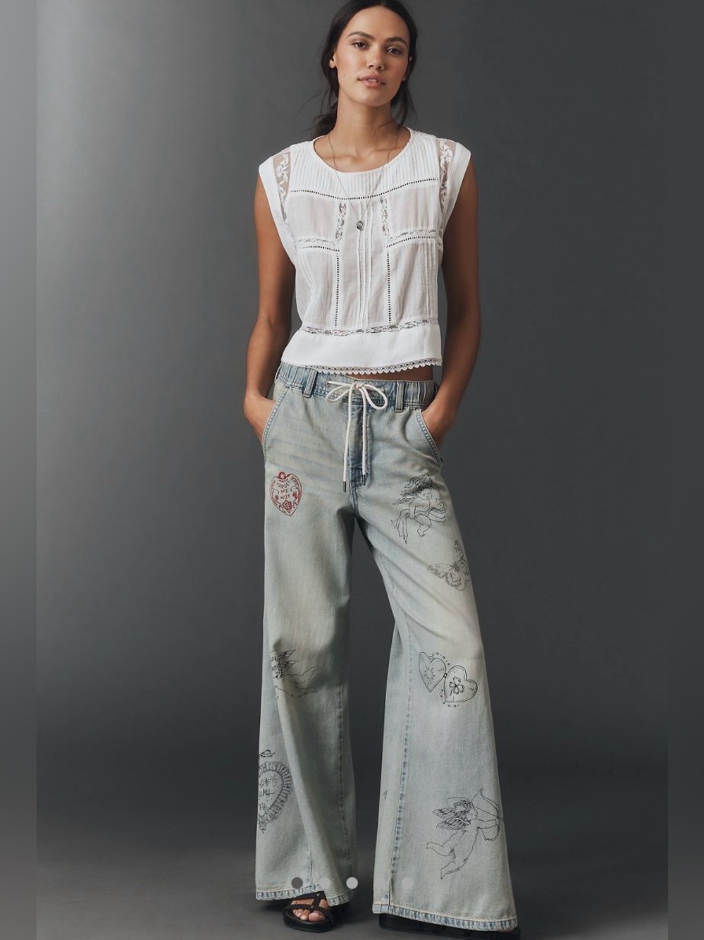 Anthropologie The Aldi-Mid Rise Flare Embellished Jeans